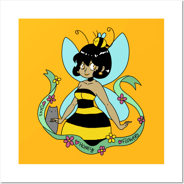 Bee Fairy and Cat Wall Art by saradaboru